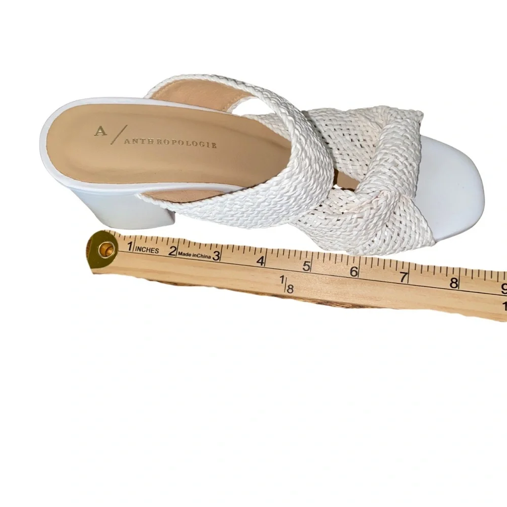 Anthropologie Woven Slide Sandals EU36 Cream 3in Heel 8.5in‎ Light Wear